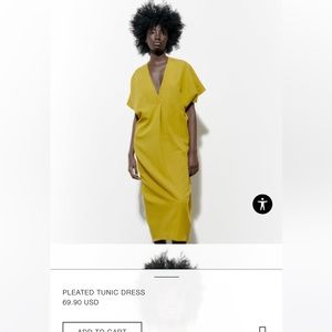 Zara Pleated Tunic Dress - Mustard - NWT